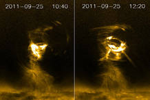 Alguna de las capturas del tornado solar recogido por el sat&eacute;lite de la NASA