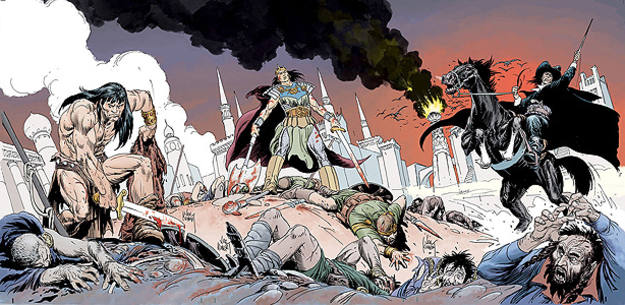 Los tres personajes más conocidos de Robert E. Howard, Conan, El Rey Kull y Solomón Kane, ilustrados por Joe Kubert Los tres personajes más conocidos de Robert E. Howard, Conan, El Rey Kull y Solomón Kane, ilustrados por Joe Kubert