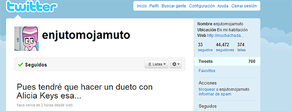 Enjuto est&aacute; a punto de superar los 45.000 followers en Twitter