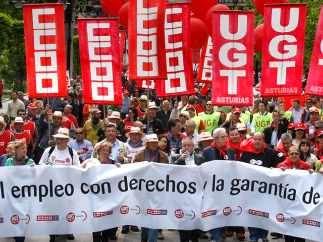 UGT y CC.OO. piden empleo de calidad y rechazan los recortes sociales contra la crisis