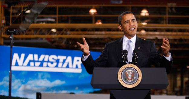 Obama presenta las ayudas a los coches el&eacute;ctricos en Wakarusa (Indiana).