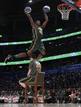 Utah Jazz Evans competes in the slam dunk contest during the NBA All-Star weekend in Orlando