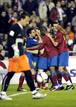Los jugadores del Bar&ccedil;a celebran el gol de Messi en la primera parte, que abri&oacute; el marcador.
