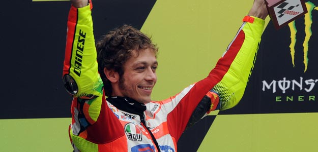 Valentino Rossi, en el podio de Le Mans el pasado GP de Francia