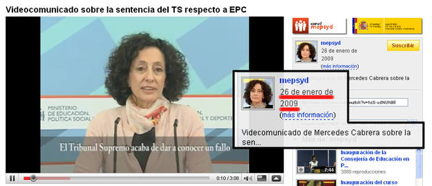 El v&iacute;deo de Cabrera que Educaci&oacute;n subi&oacute; a Youtube tiene fecha de 26 de enero, dos d&iacute;as antes de que se conociera la sentencia.