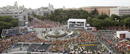 Vista general de la plaza de Cibeles horas antes del comienzo del 
