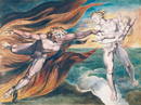 William Blake. El &aacute;ngel bueno y el &aacute;ngel malo. 1795, &iquest;h. 1805?. Grabado en color acabado en tinta y acuarela sobre papel.