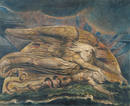 William Blake. Elohim crea a Ad&aacute;n. 1795, &iquest;c. 1805?. Grabado en color acabado en tinta y acuarela sobre papel