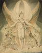 William Blake. Sat&aacute;n en su gloria original: &laquo;Perfecto eras hasta que se hall&oacute; en ti maldad&raquo;. c. 1805. Pluma, tinta y acuarela sobre papel.