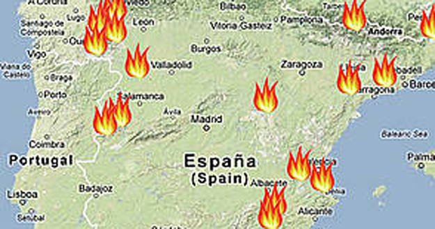 La ONG ecologista WWF ha hecho un "mapa del fuego" donde aparecen los grandes incendios producidos en Espa&ntilde;a durante este a&ntilde;o.