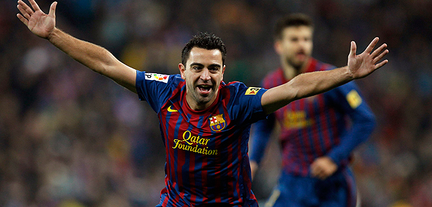 Xavi celebra el segundo tanto azulgrana.