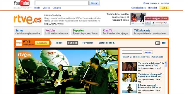 La p&aacute;gina de RTVE.es en YouTube