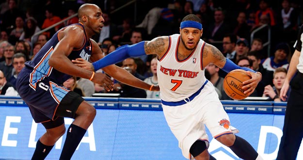 El alero Carmelo Anthony (7) ha sido el gran artífice de la victoria de New York Knicks sobre Charlotte Bobcats